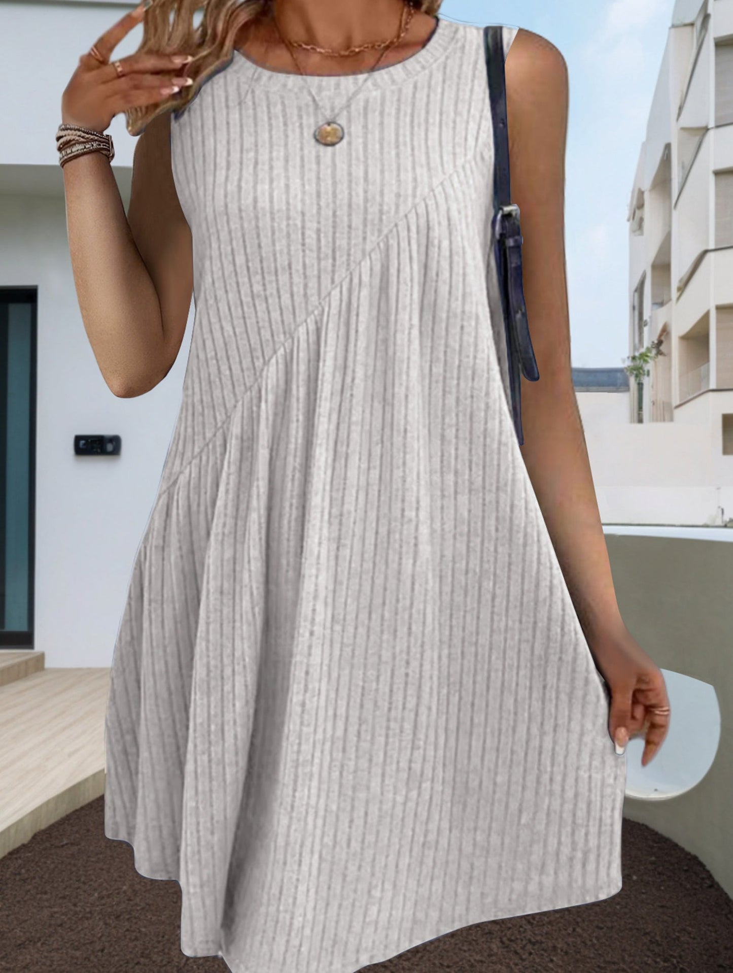 Irregular brushed stripe dress