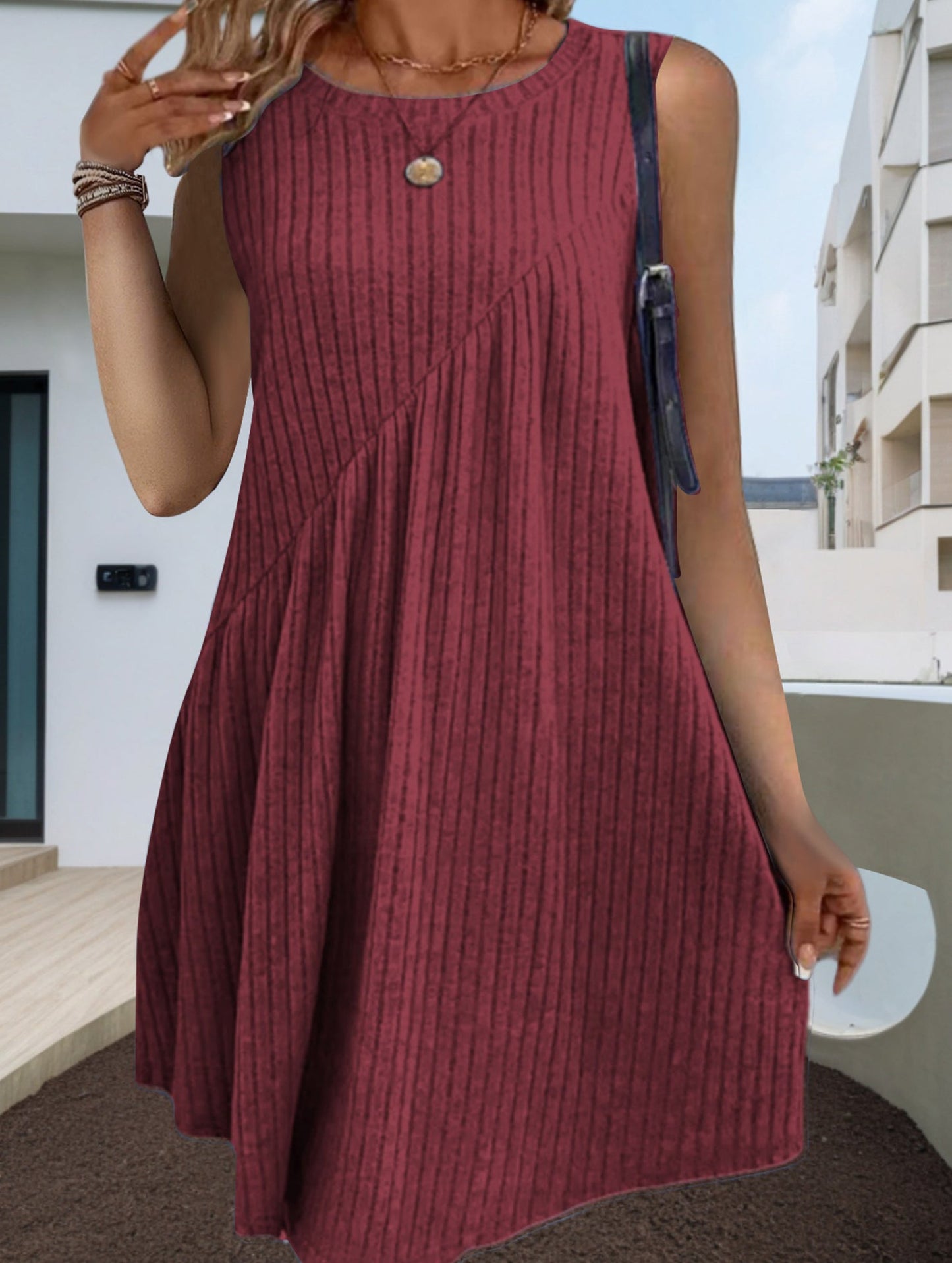 Irregular brushed stripe dress