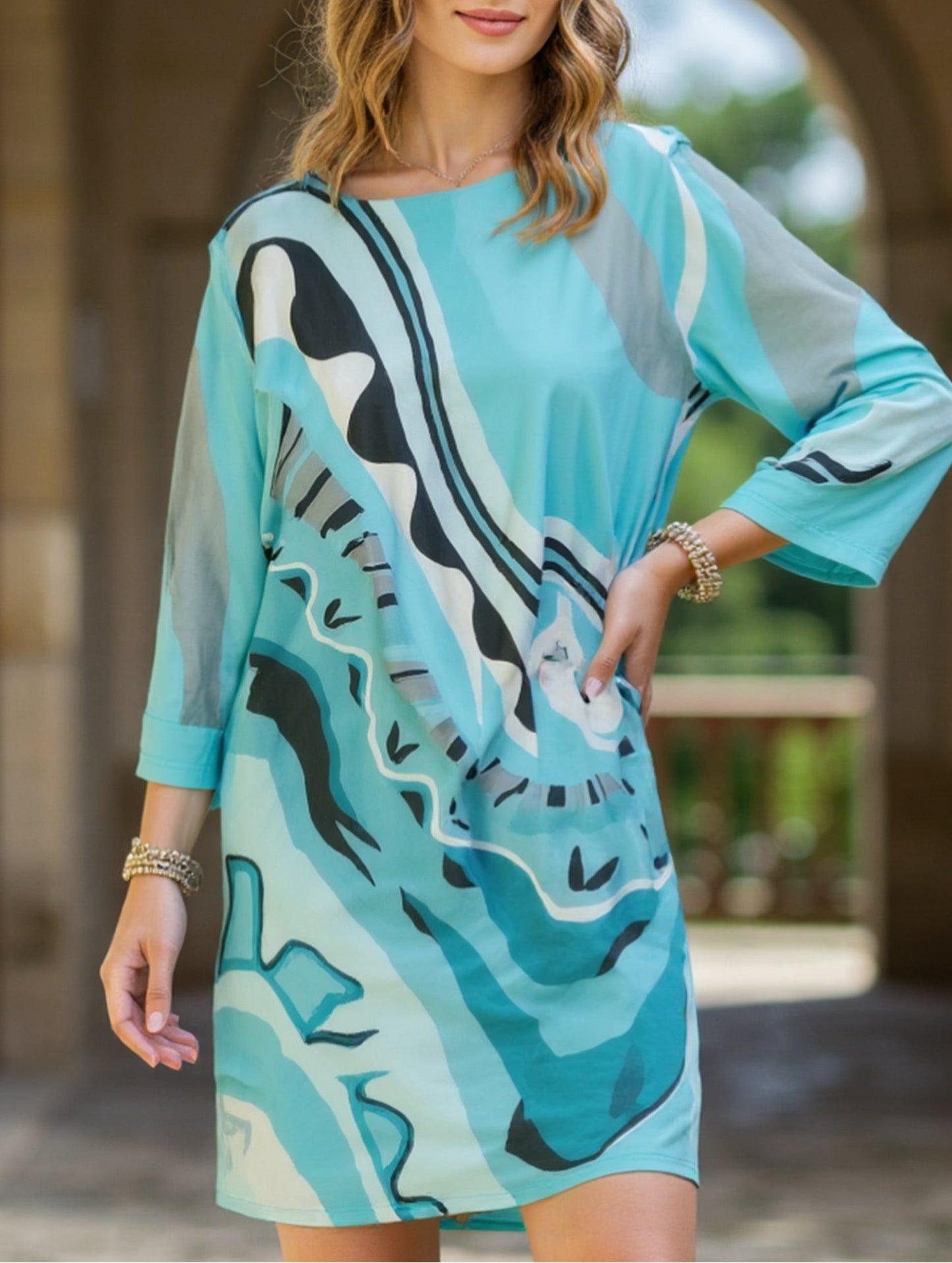 Fashionable casual round neck long sleeve dress