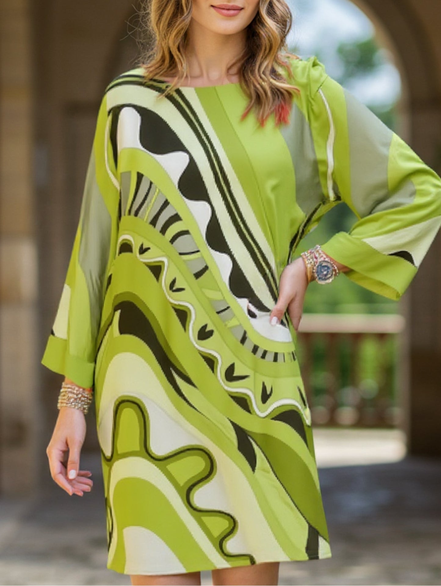 Fashionable casual round neck long sleeve dress