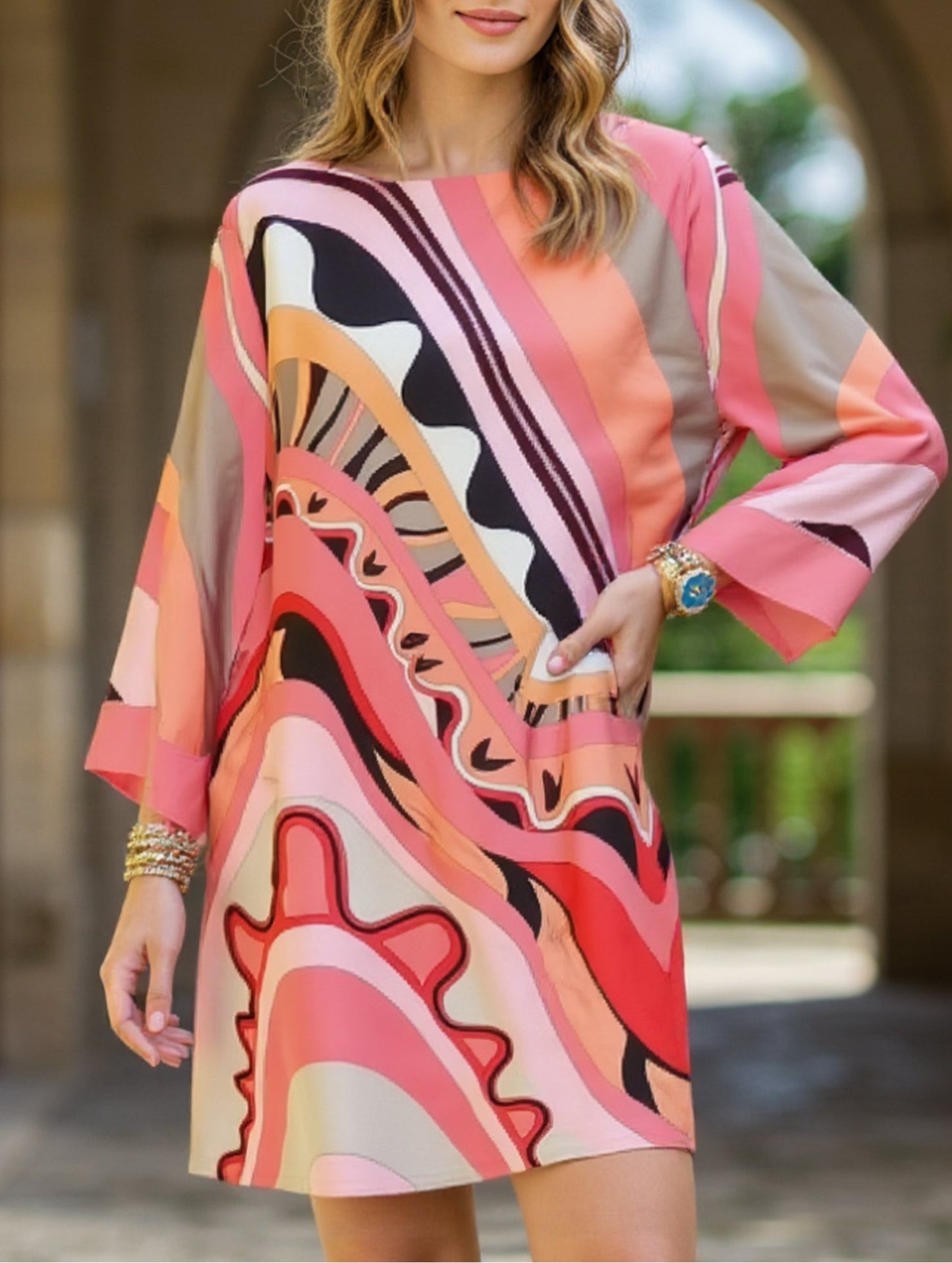 Fashionable casual round neck long sleeve dress