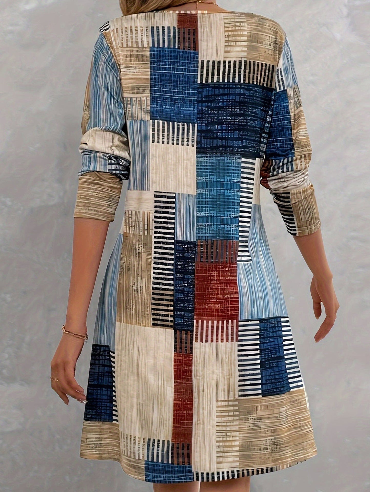 Fashionable V-neck Colorful Plaid Dress