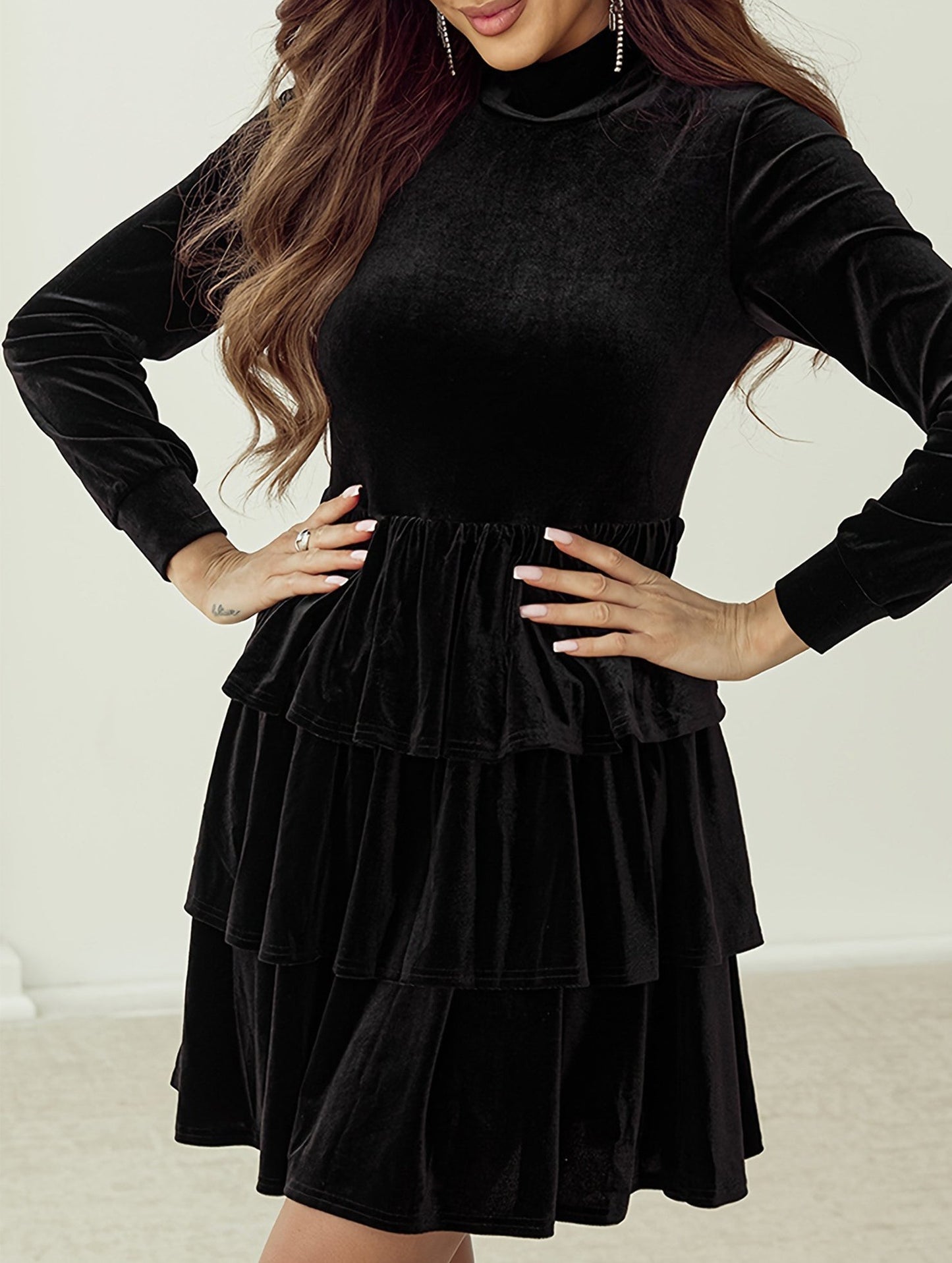 Pleated solid color high waist slim dress