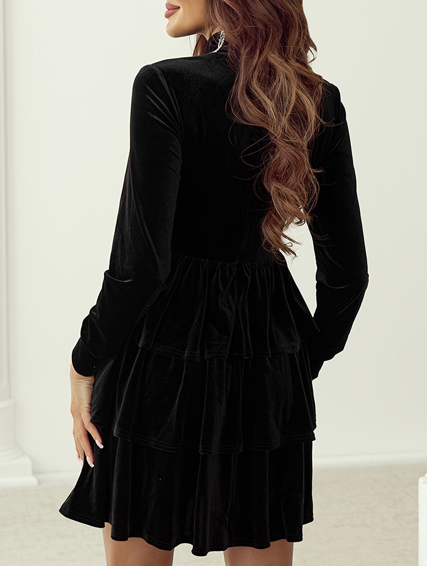 Pleated solid color high waist slim dress