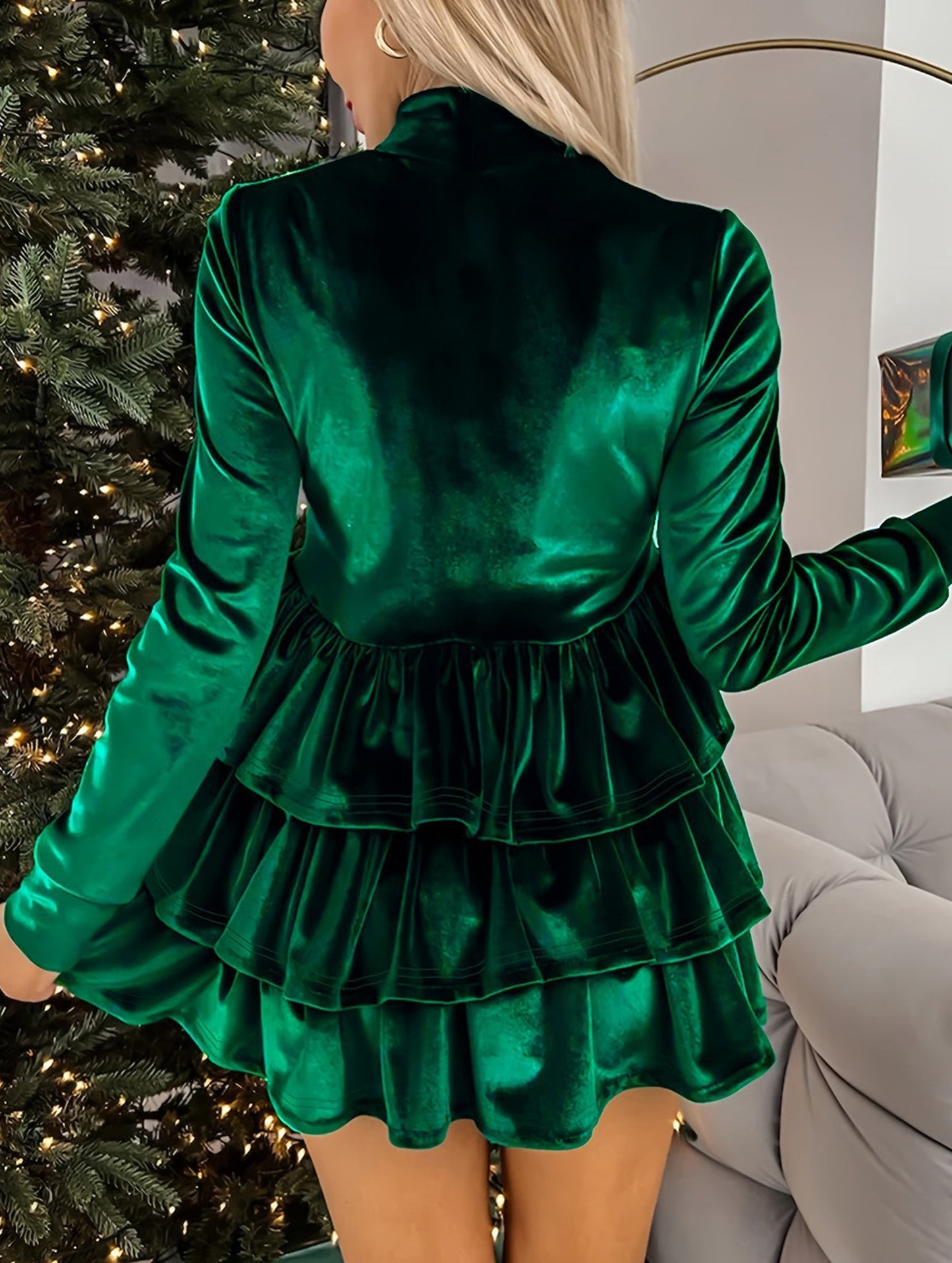 Pleated solid color high waist slim dress