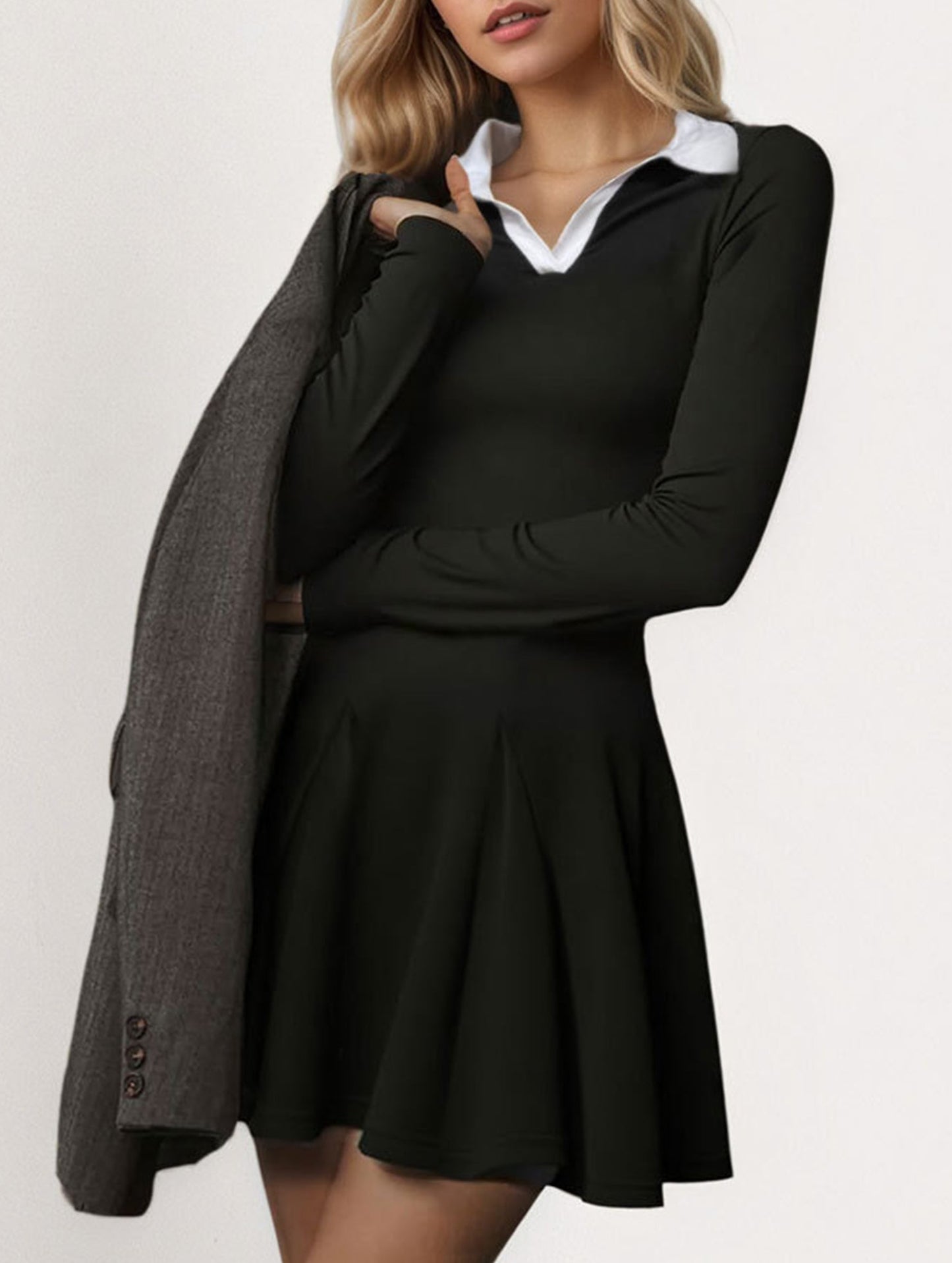 Fake two-piece knitted dress