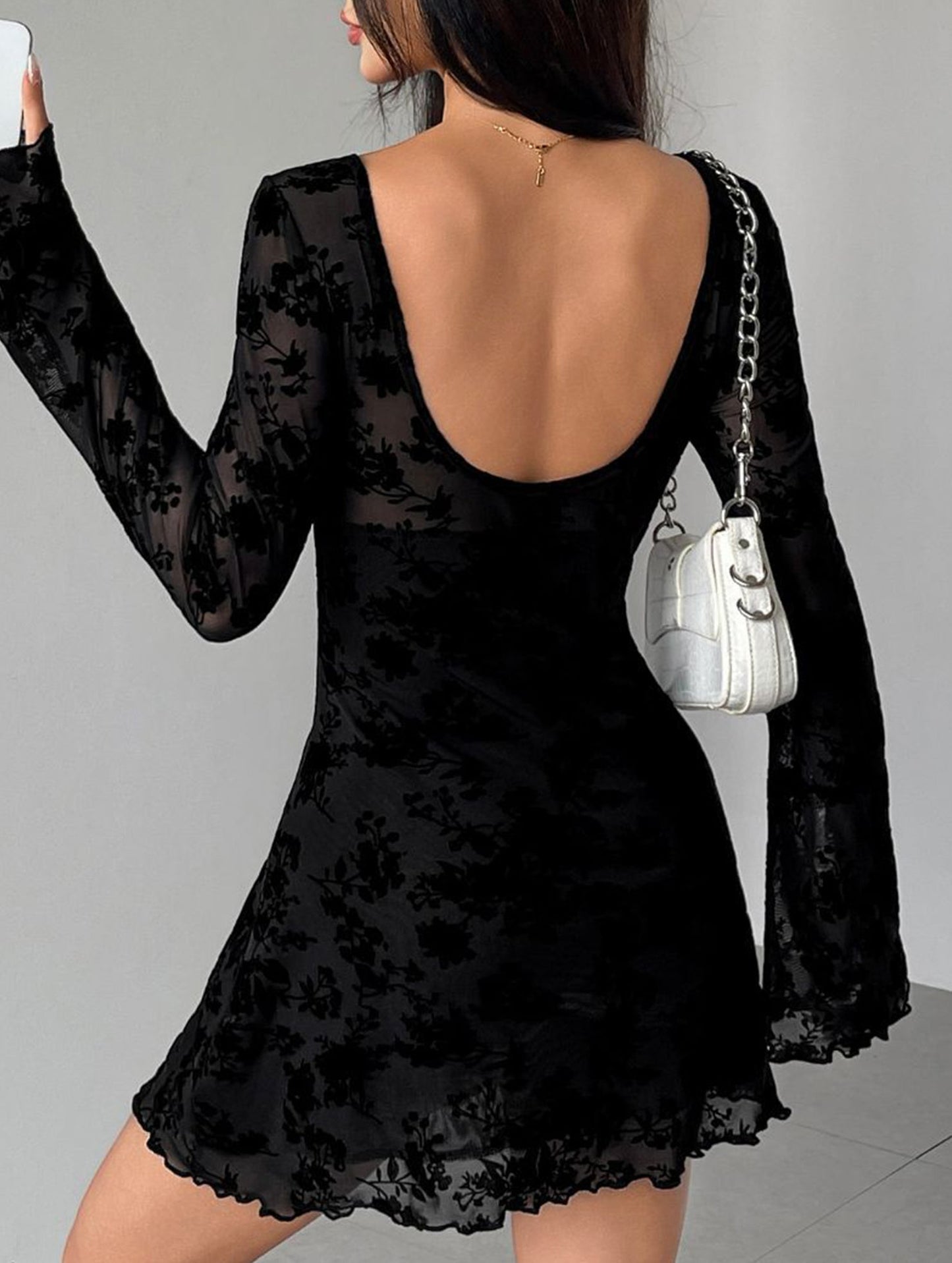 Casual Floral Cutout Bow Dress