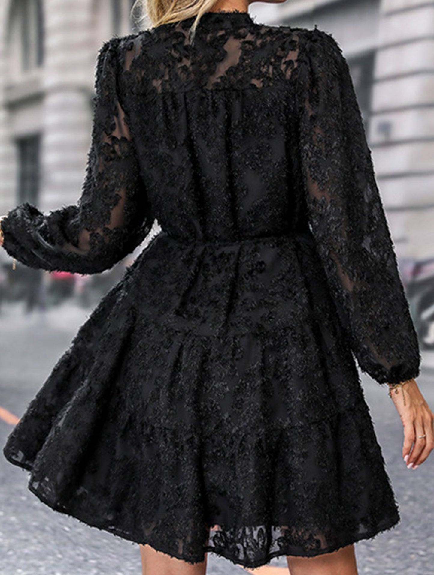 Retro style lace long sleeve puff sleeve dress