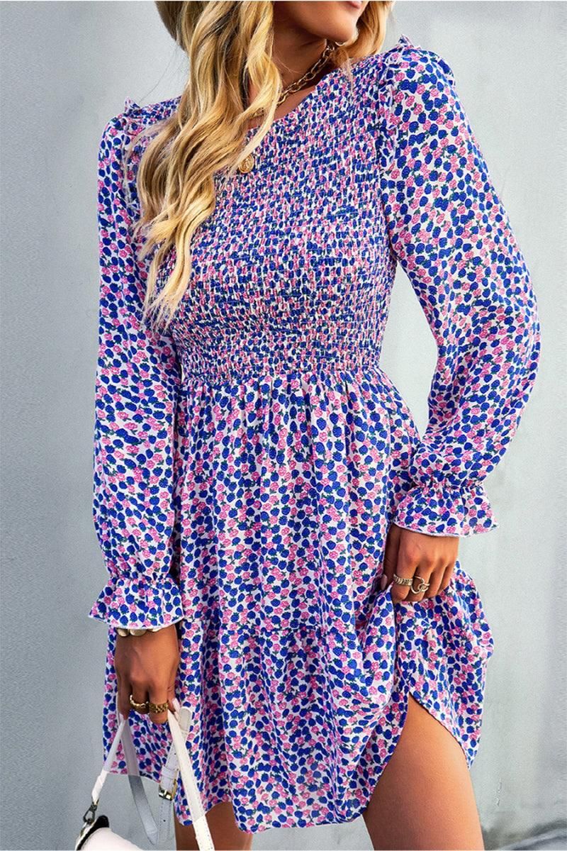 FLORAL PATTERN BASIC DRESS - Doublju