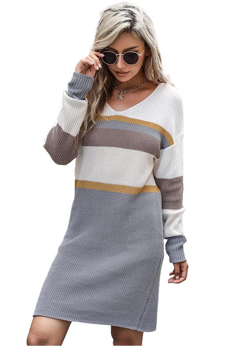 PATTERNED COLOR PRINTING LOOSE FIT KNIT DRESS - Doublju