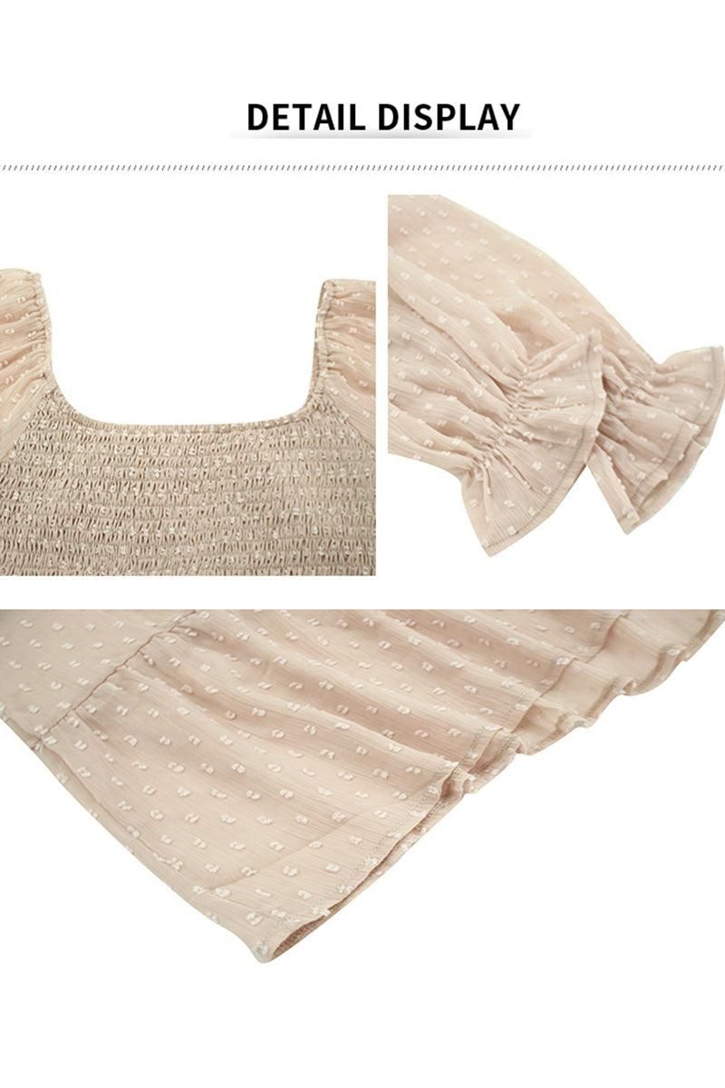 LACED DOT DETAILED RUFFLE DRESS - Doublju