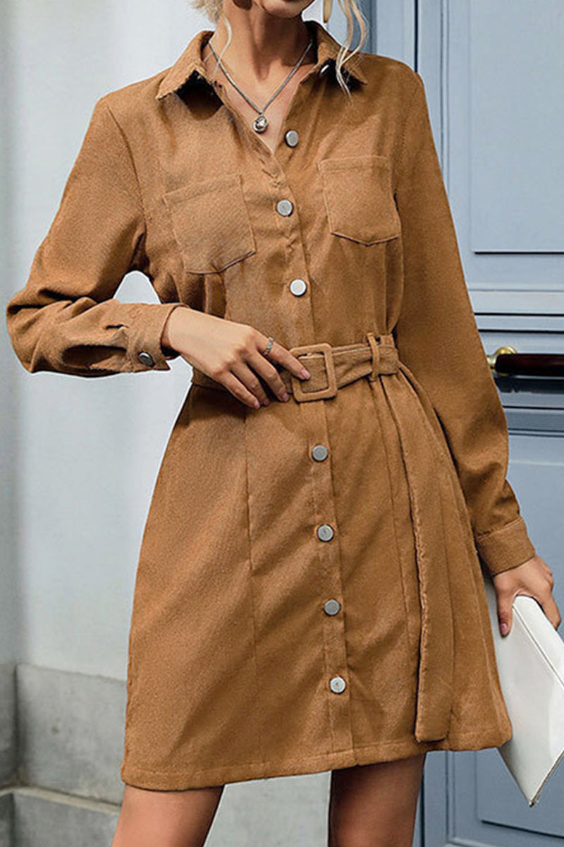 WAIST BELT BUTTON DOWN CORDUROY SHIRTS DRESS
