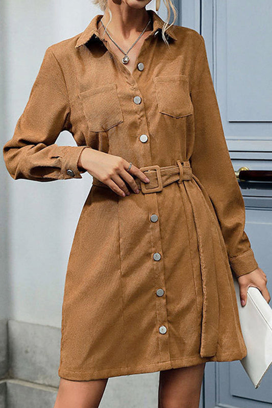 WAIST BELT BUTTON DOWN CORDUROY SHIRTS DRESS