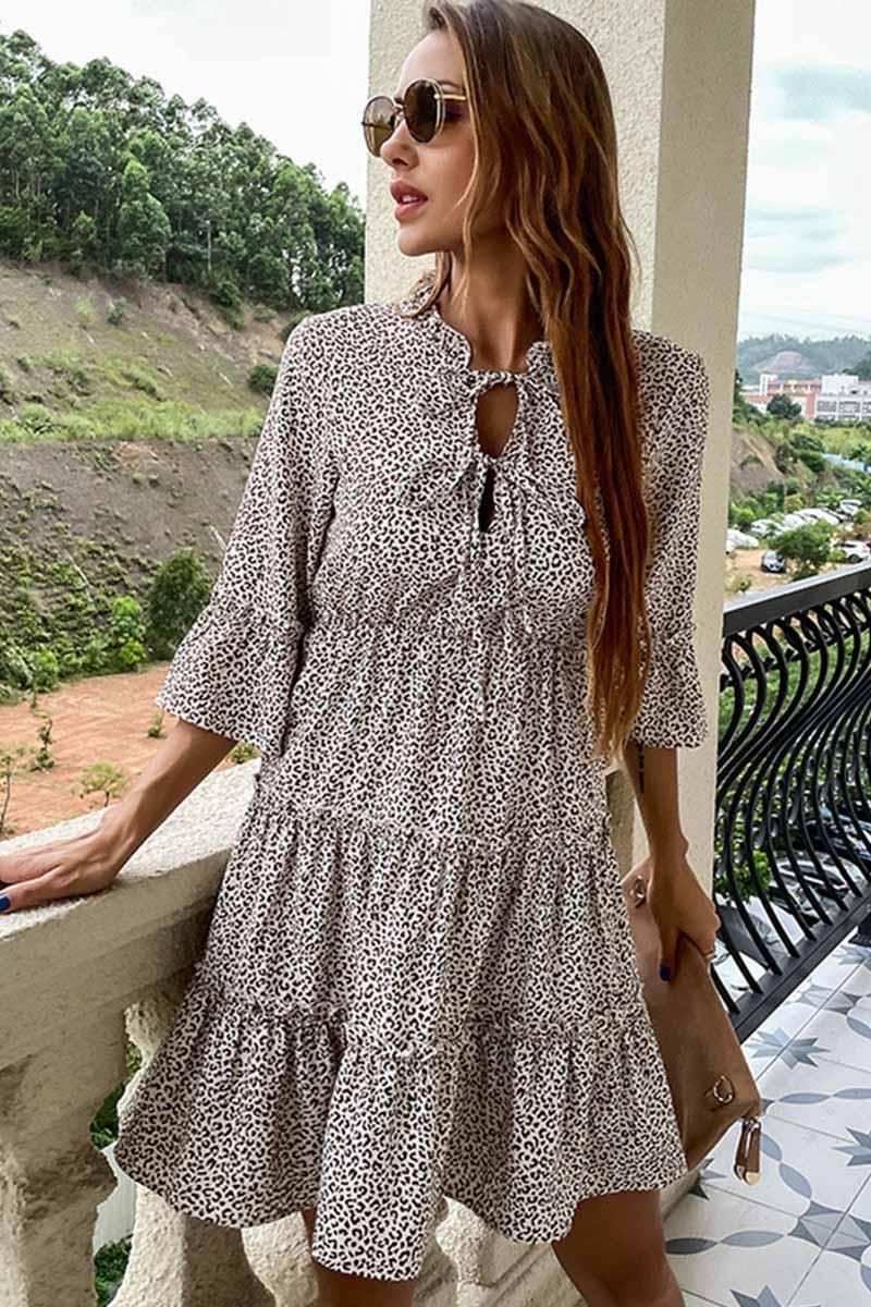 TIED CHEST LEOPARD PRINT CANCAN DRESS - Doublju