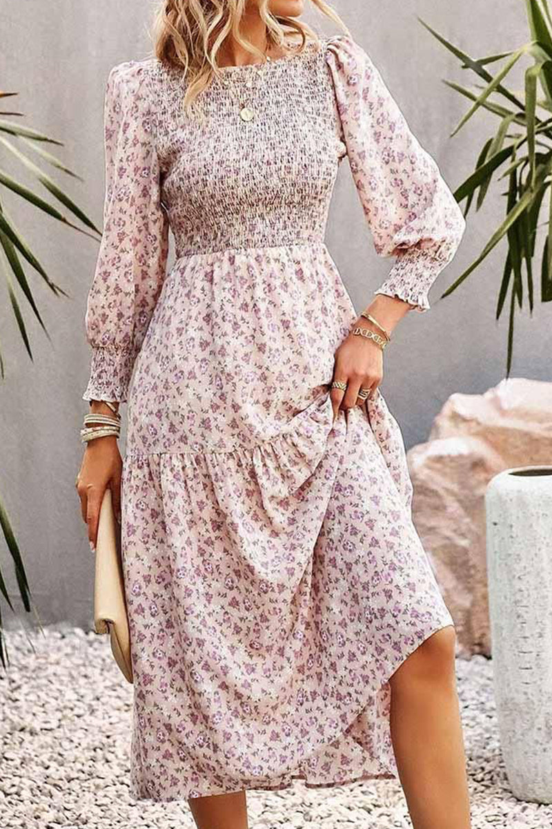FLORAL PATTERN LONG SLEEVE DRESS