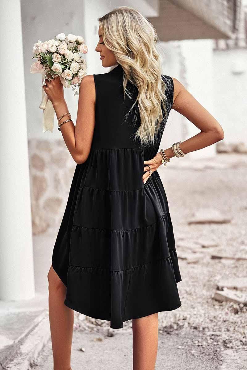 SLEEVELESS BUTTON DOWN SHIRTS DRESS - Doublju