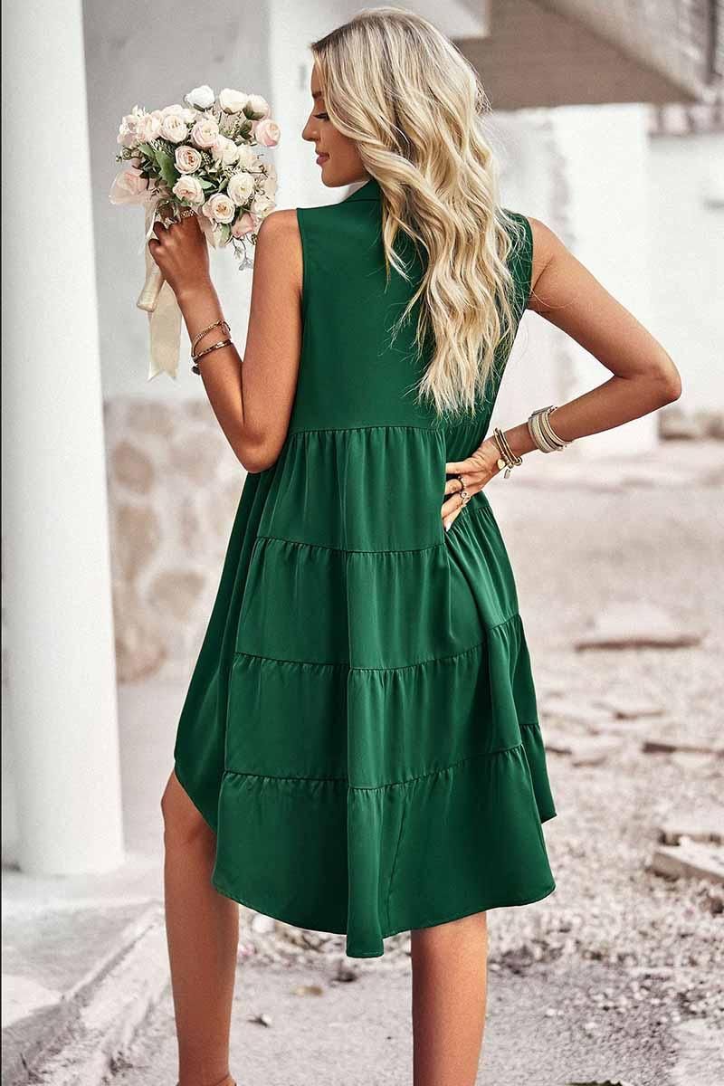 SLEEVELESS BUTTON DOWN SHIRTS DRESS - Doublju