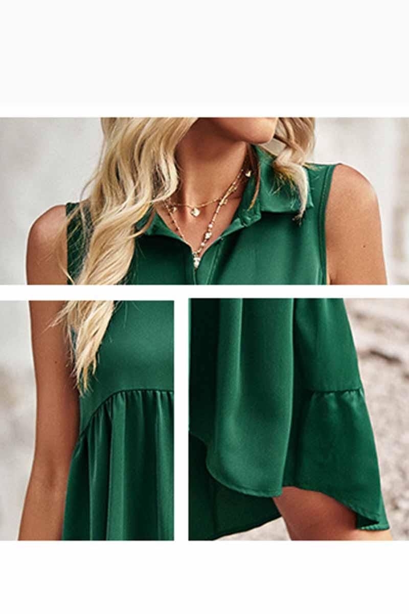 SLEEVELESS BUTTON DOWN SHIRTS DRESS - Doublju