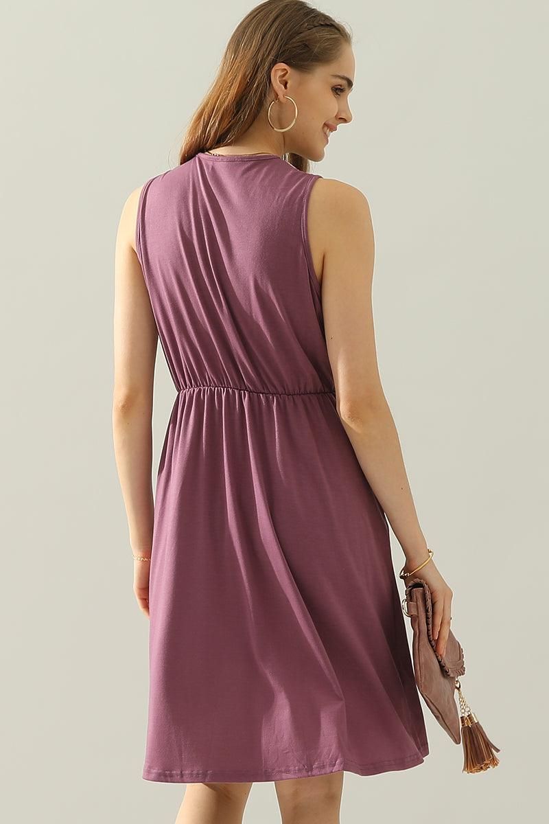 POCKET LACE V NECK SLEEVELESS DRESS - Doublju