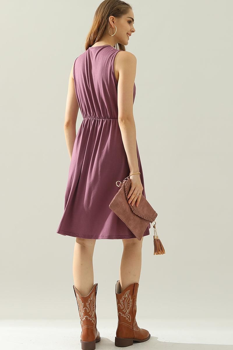 POCKET LACE V NECK SLEEVELESS DRESS - Doublju