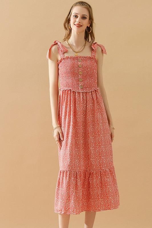 FLORAL LACE RUFFLED RIBBON STRAP DRESS - Doublju