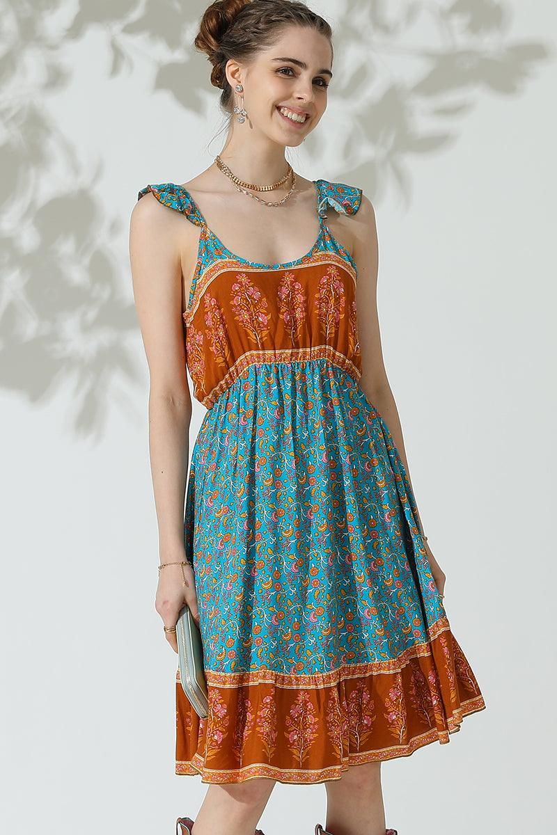 BOHEMIAN LACE SUSPENDER RUFFLE DRESS - Doublju