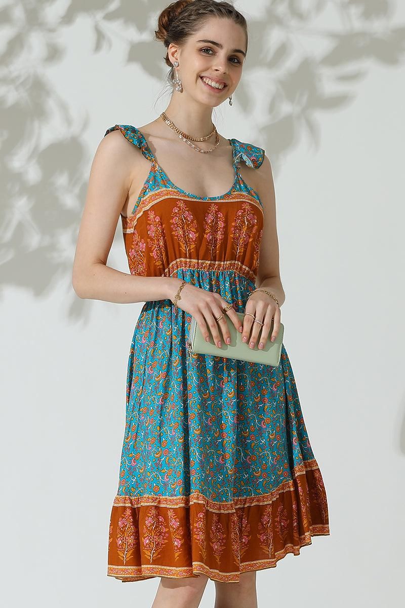 BOHEMIAN LACE SUSPENDER RUFFLE DRESS - Doublju