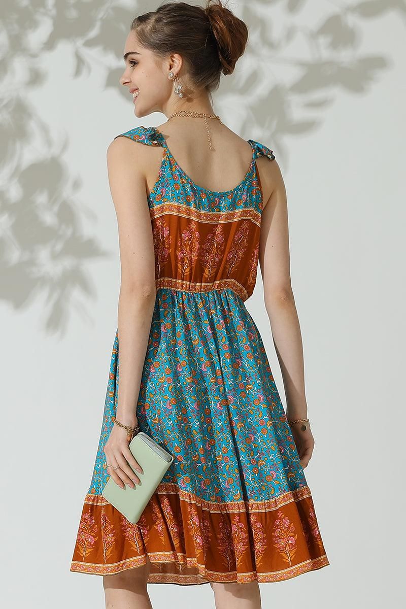 BOHEMIAN LACE SUSPENDER RUFFLE DRESS - Doublju