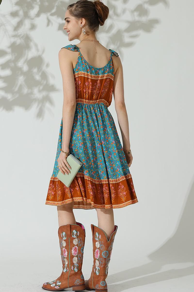 BOHEMIAN LACE SUSPENDER RUFFLE DRESS - Doublju