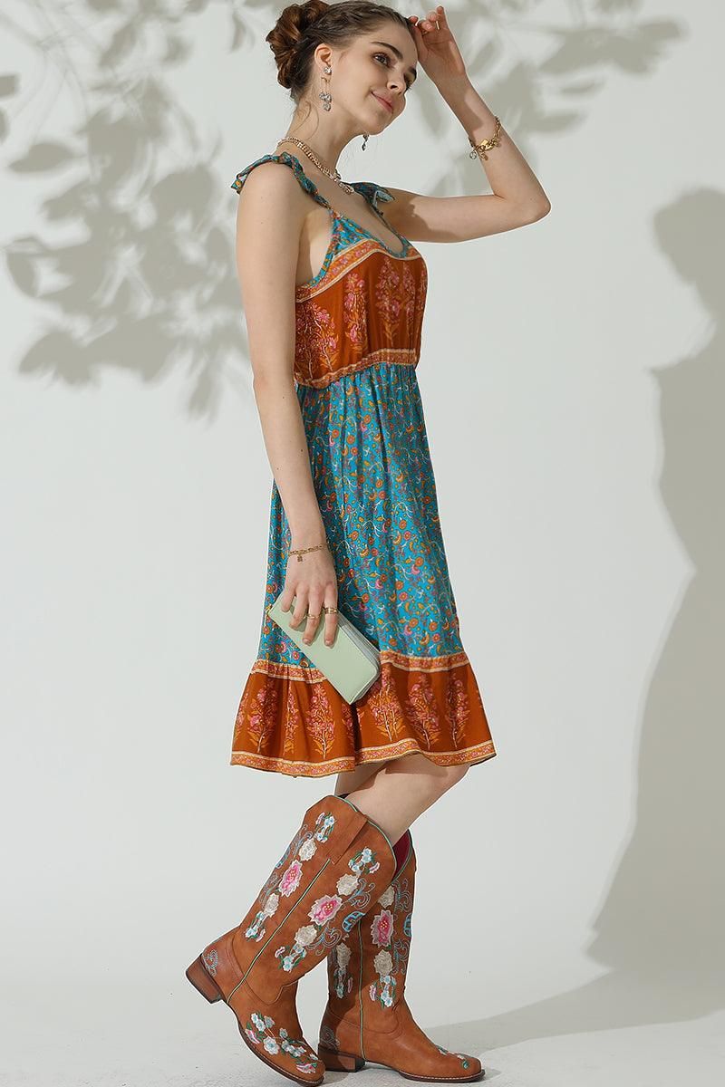 BOHEMIAN LACE SUSPENDER RUFFLE DRESS - Doublju