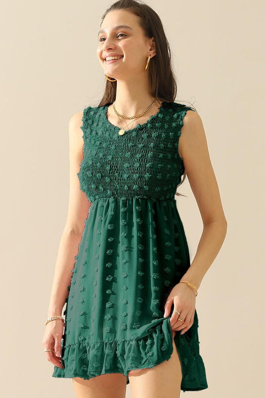 V NECK JACQUARD WEAVE SLEEVELESS DRESS - Doublju