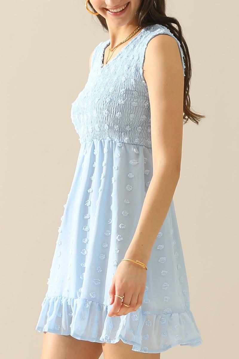 V NECK JACQUARD WEAVE SLEEVELESS DRESS - Doublju