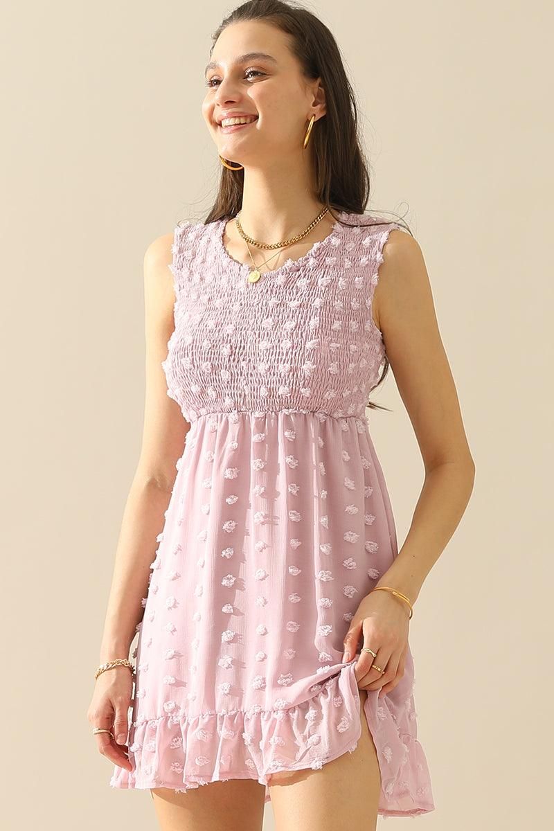 V NECK JACQUARD WEAVE SLEEVELESS DRESS - Doublju