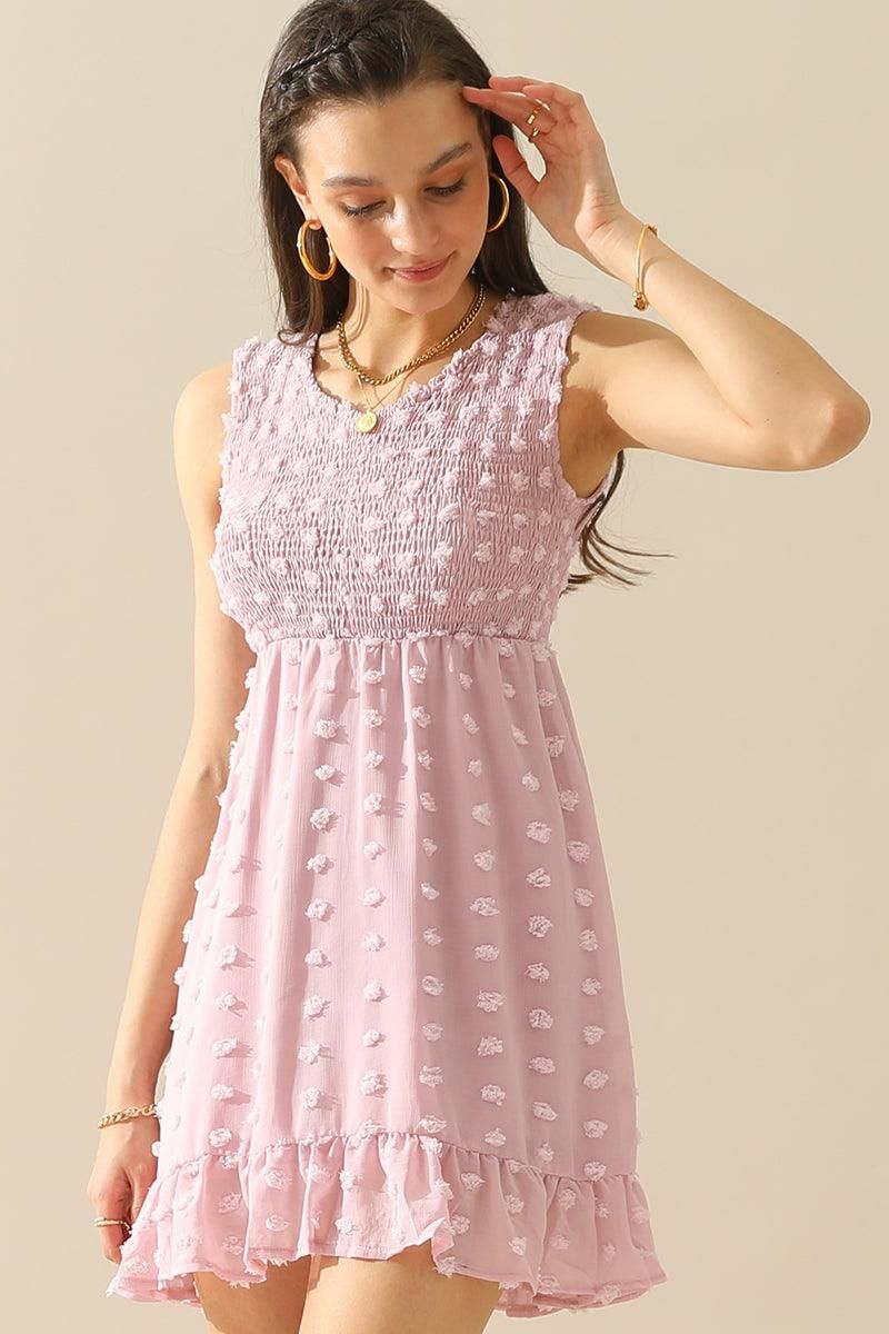 V NECK JACQUARD WEAVE SLEEVELESS DRESS - Doublju
