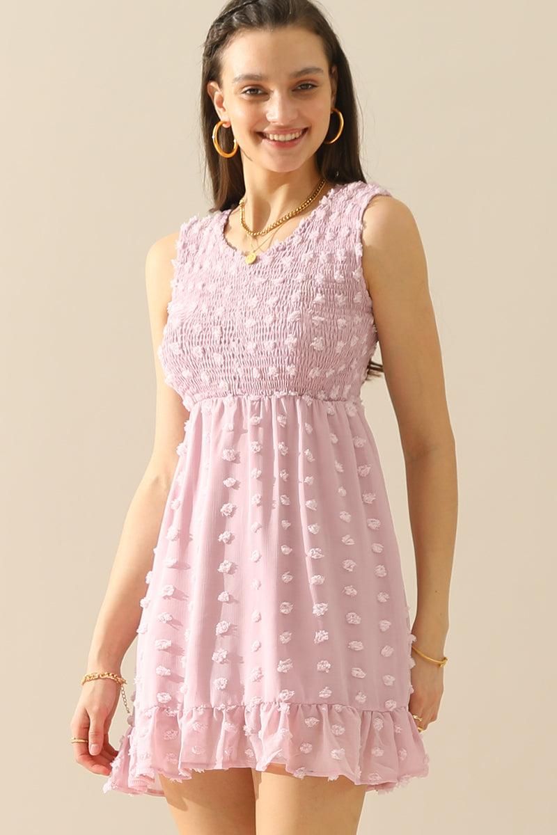 V NECK JACQUARD WEAVE SLEEVELESS DRESS - Doublju