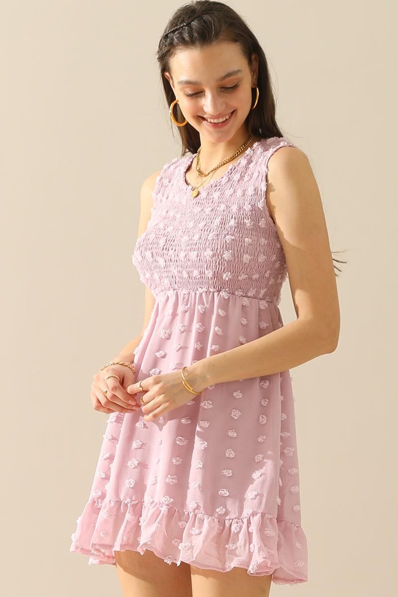 V NECK JACQUARD WEAVE SLEEVELESS DRESS - Doublju