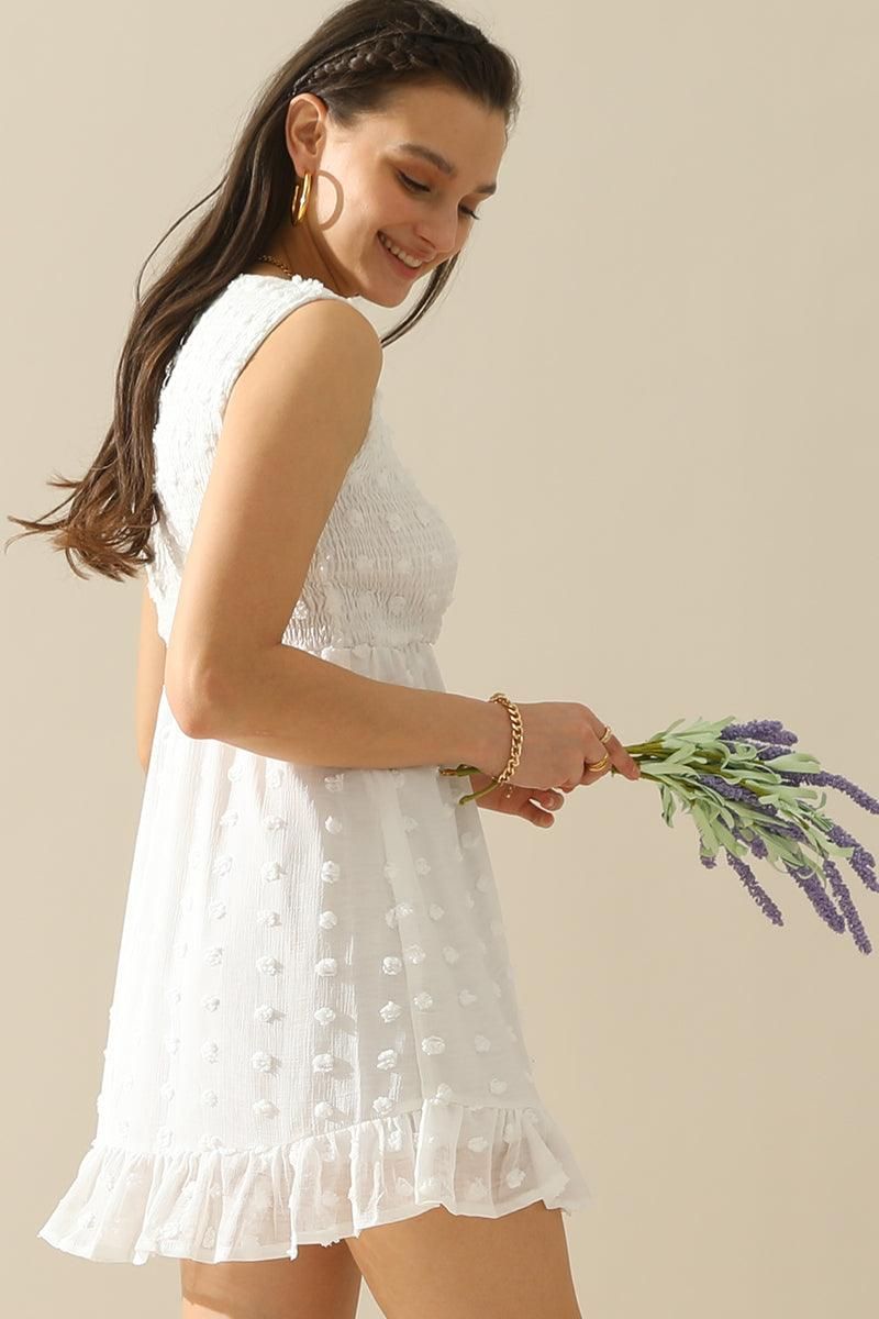 V NECK JACQUARD WEAVE SLEEVELESS DRESS - Doublju