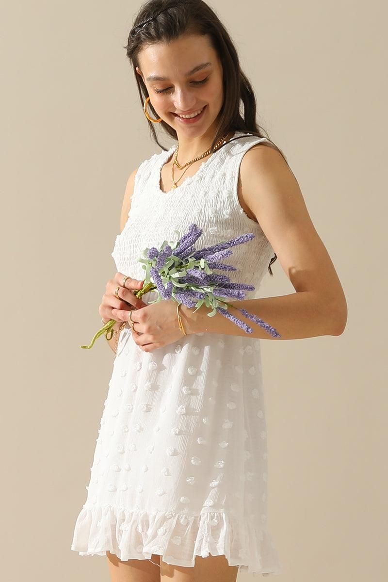 V NECK JACQUARD WEAVE SLEEVELESS DRESS - Doublju