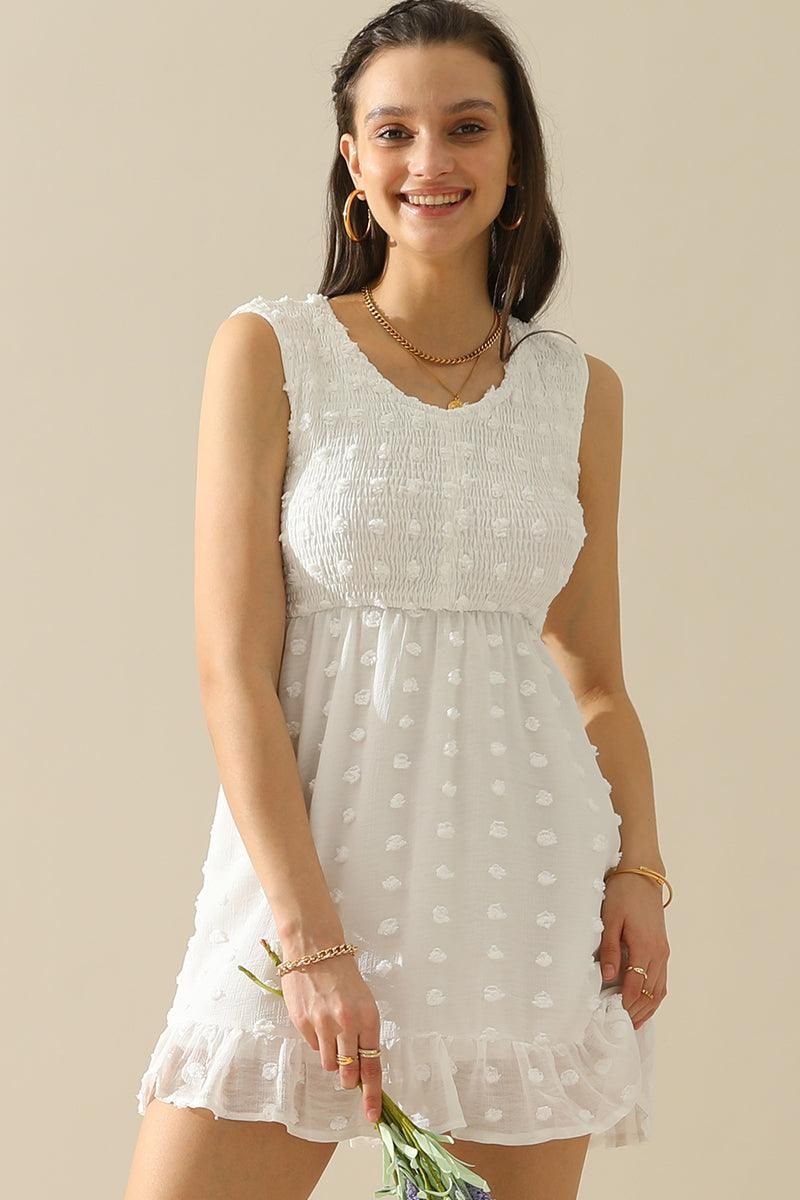 V NECK JACQUARD WEAVE SLEEVELESS DRESS - Doublju