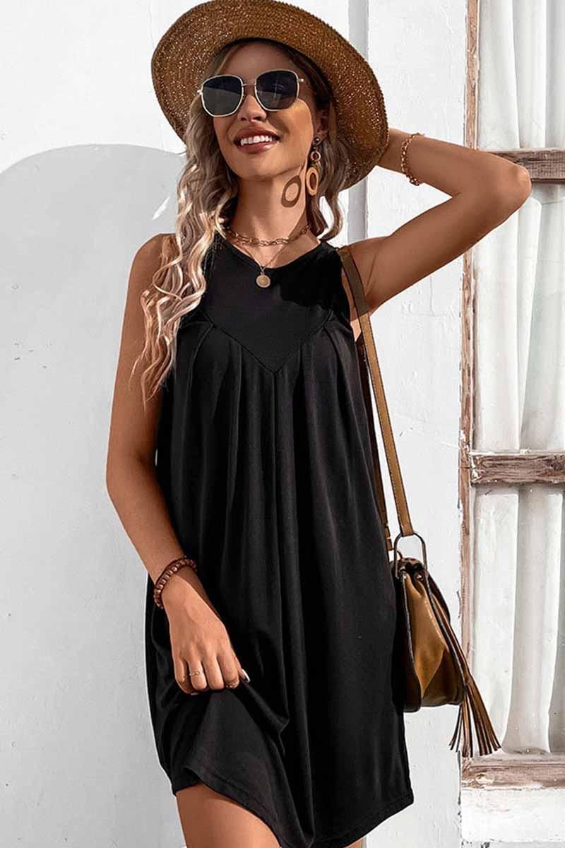 CASUAL SLEEVELESS SHORT DRESS - Doublju