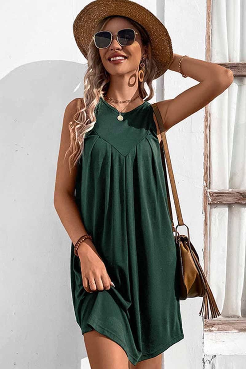 CASUAL SLEEVELESS SHORT DRESS - Doublju
