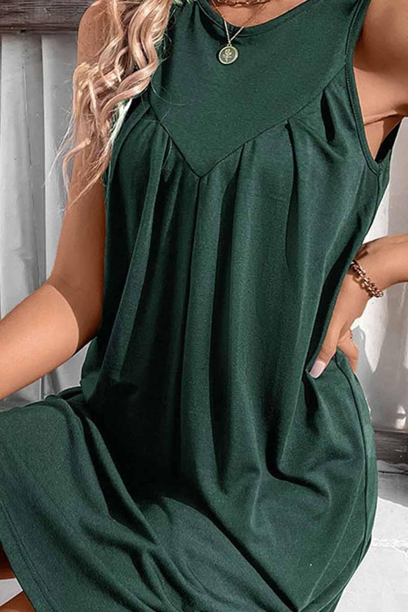 CASUAL SLEEVELESS SHORT DRESS - Doublju