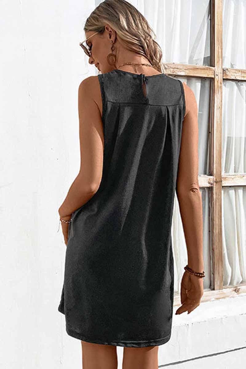 CASUAL SLEEVELESS SHORT DRESS - Doublju