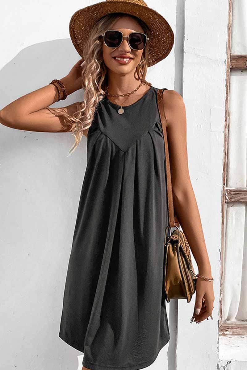 CASUAL SLEEVELESS SHORT DRESS - Doublju