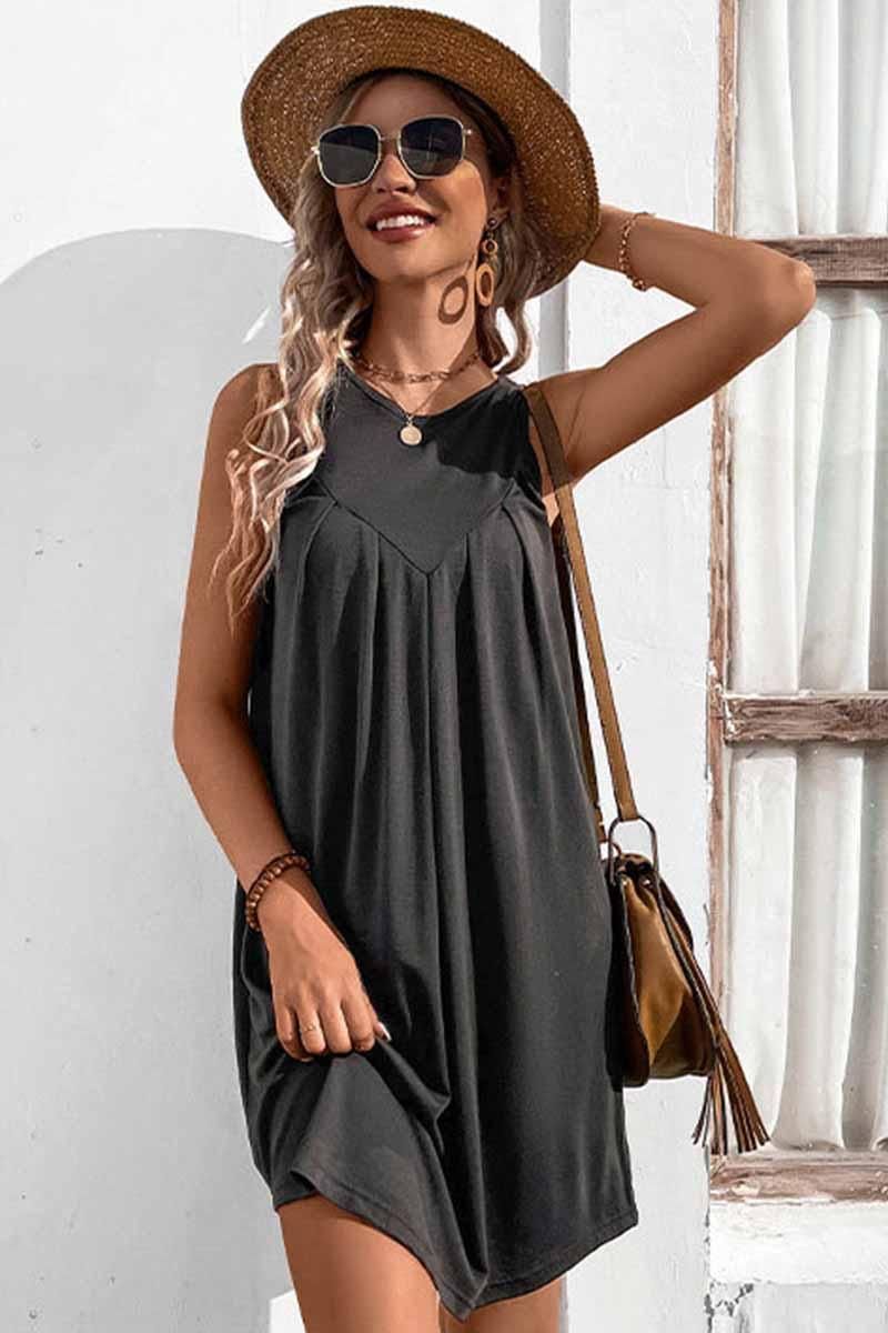 CASUAL SLEEVELESS SHORT DRESS - Doublju