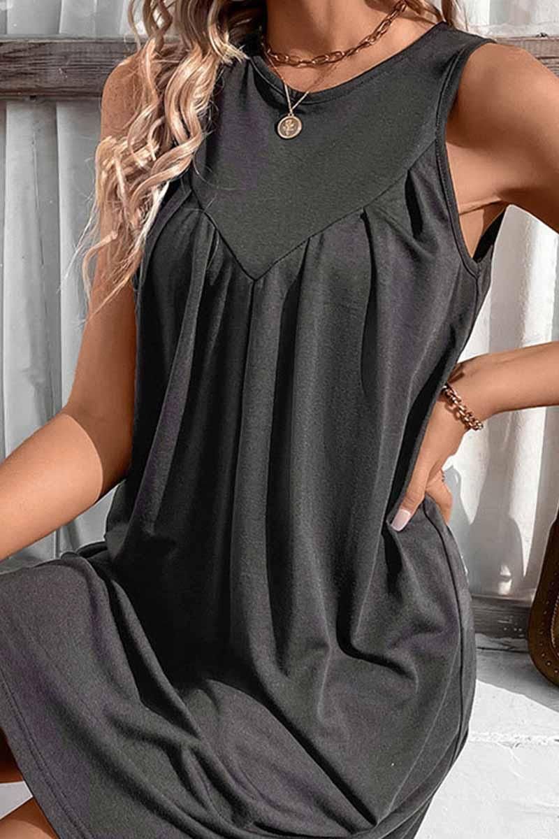CASUAL SLEEVELESS SHORT DRESS - Doublju