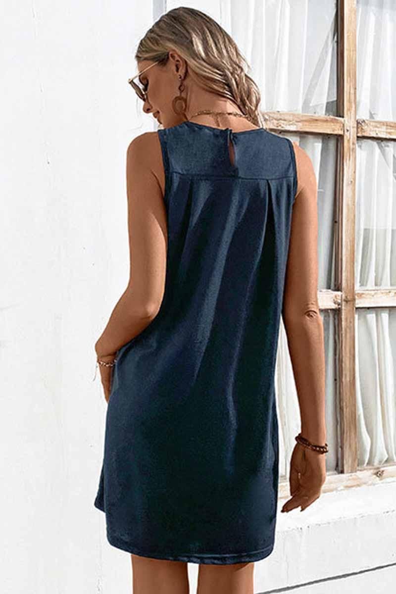 CASUAL SLEEVELESS SHORT DRESS - Doublju