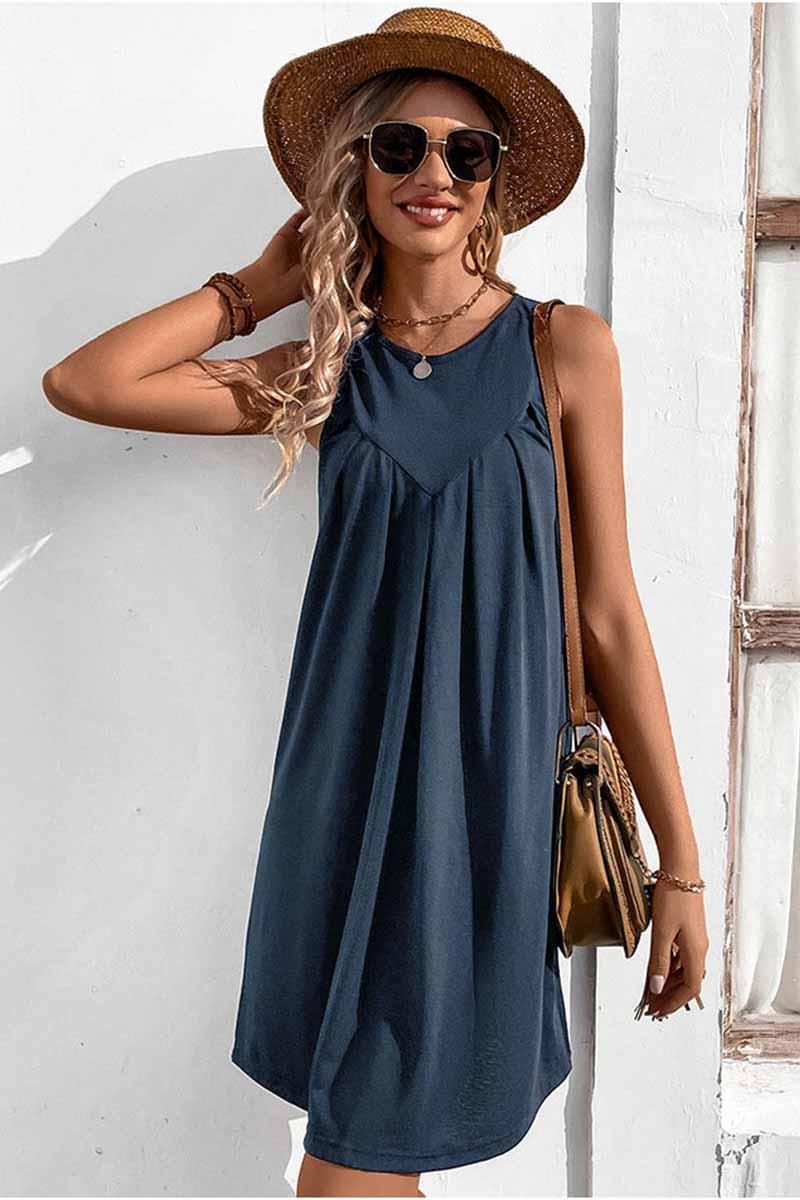 CASUAL SLEEVELESS SHORT DRESS - Doublju