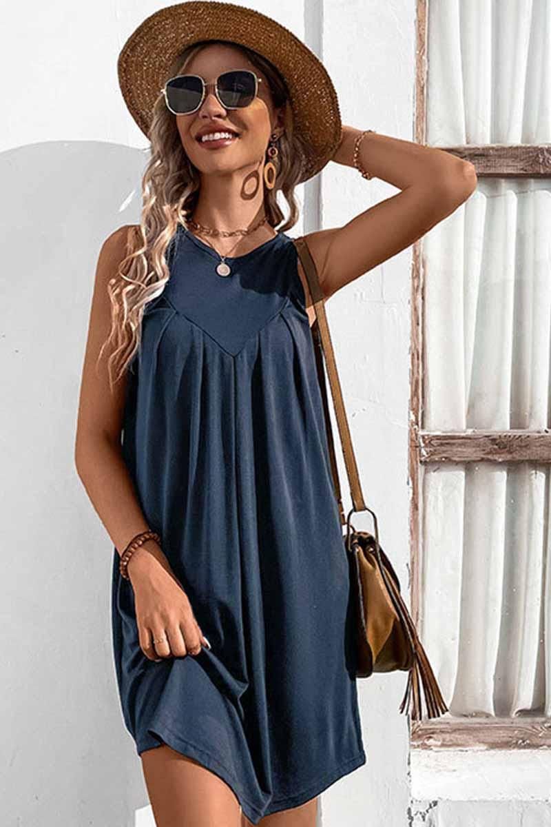 CASUAL SLEEVELESS SHORT DRESS - Doublju