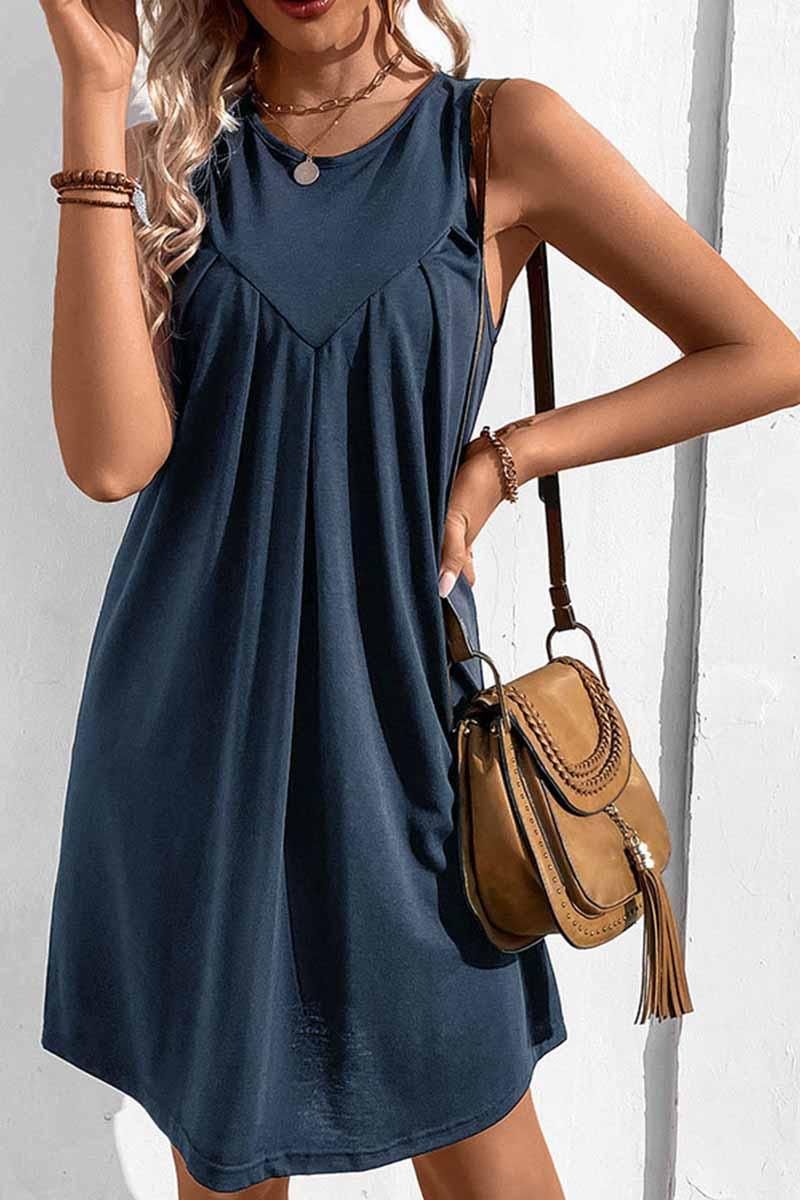 CASUAL SLEEVELESS SHORT DRESS - Doublju